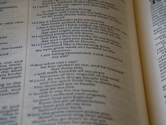 A close-up view of text on a page, likely from a religious or poetic book. The text is clearly printed and centered with numbers indicating verses or sections. The focus is on the content of the writing, with slight blurring at the edges.
