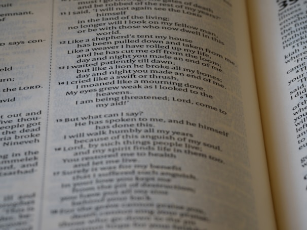 A close-up view of text on a page, likely from a religious or poetic book. The text is clearly printed and centered with numbers indicating verses or sections. The focus is on the content of the writing, with slight blurring at the edges.