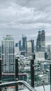 A skyline view showcasing modern buildings under construction.