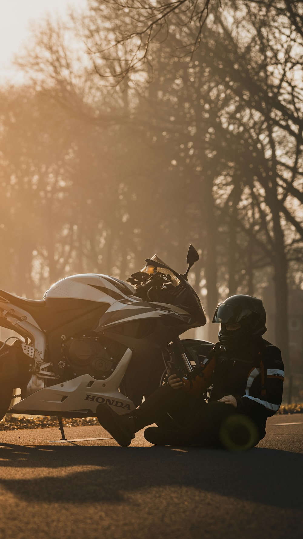 a motorcycle parked on the side of the road