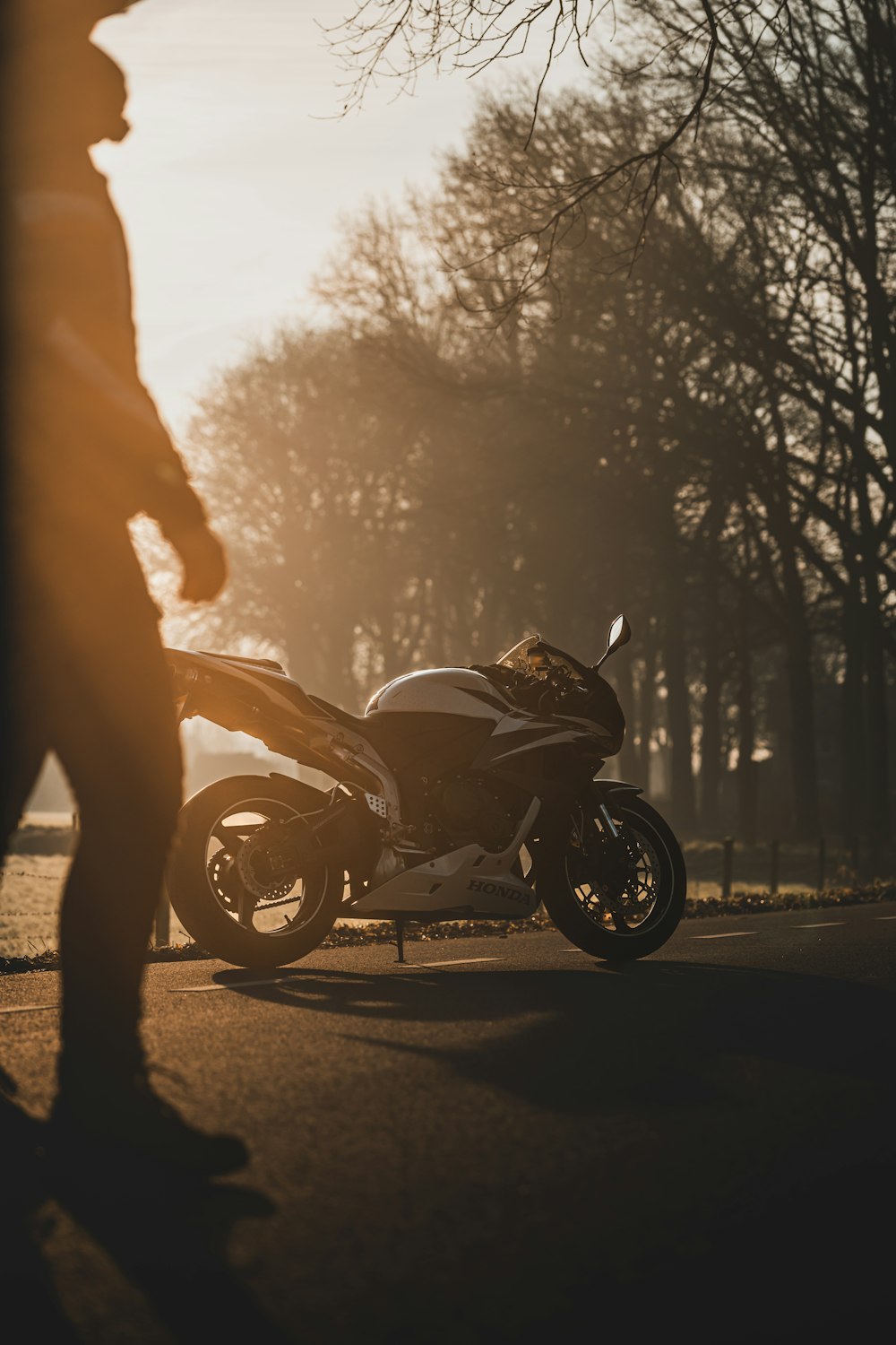 a motorcycle parked on the side of the road