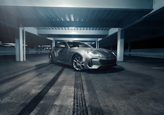 a sports car parked in a parking garage