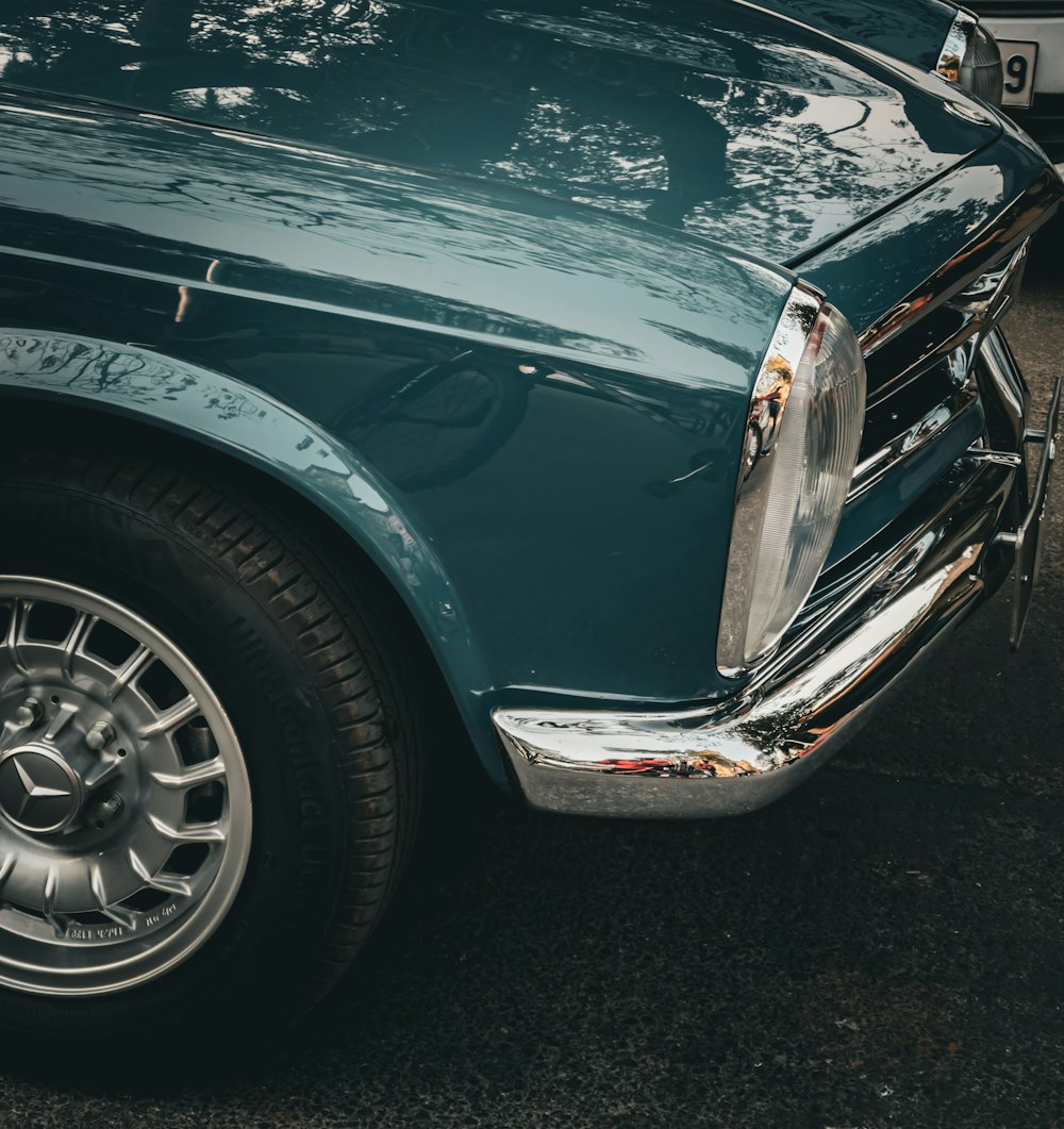 a close up of the front end of a car