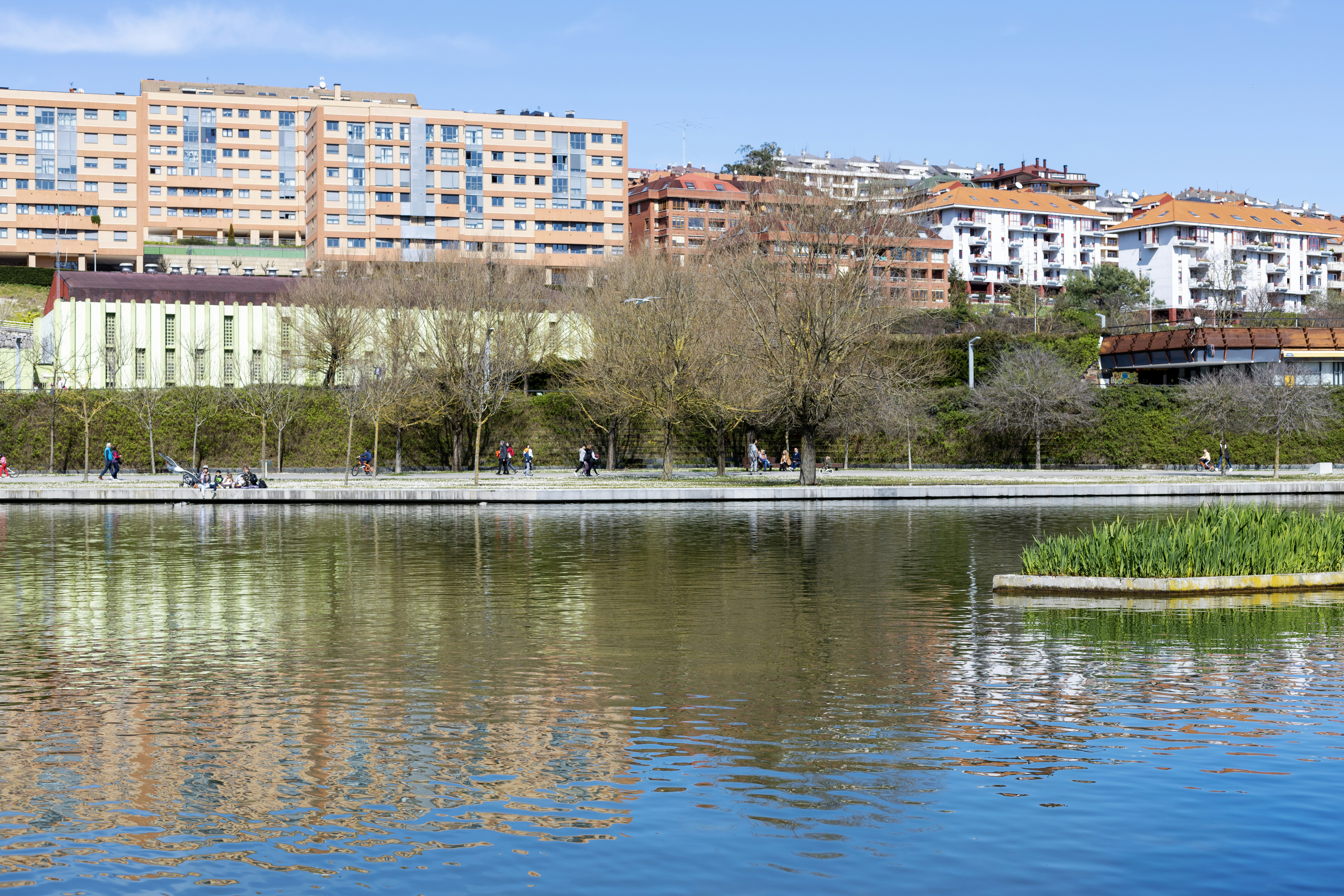 a body of water with buildings in the background