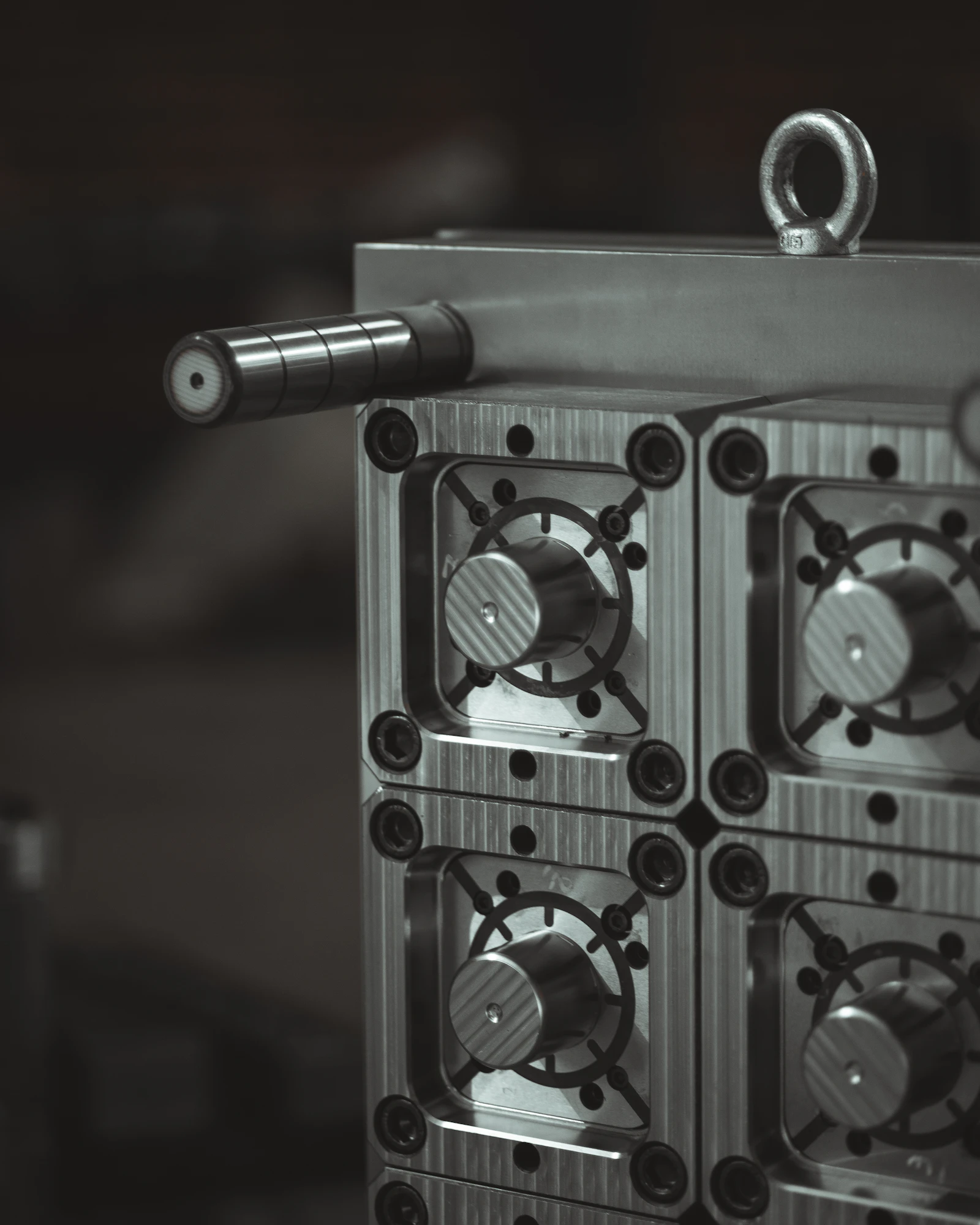 Multi-cavity mould mounted on a moulding press