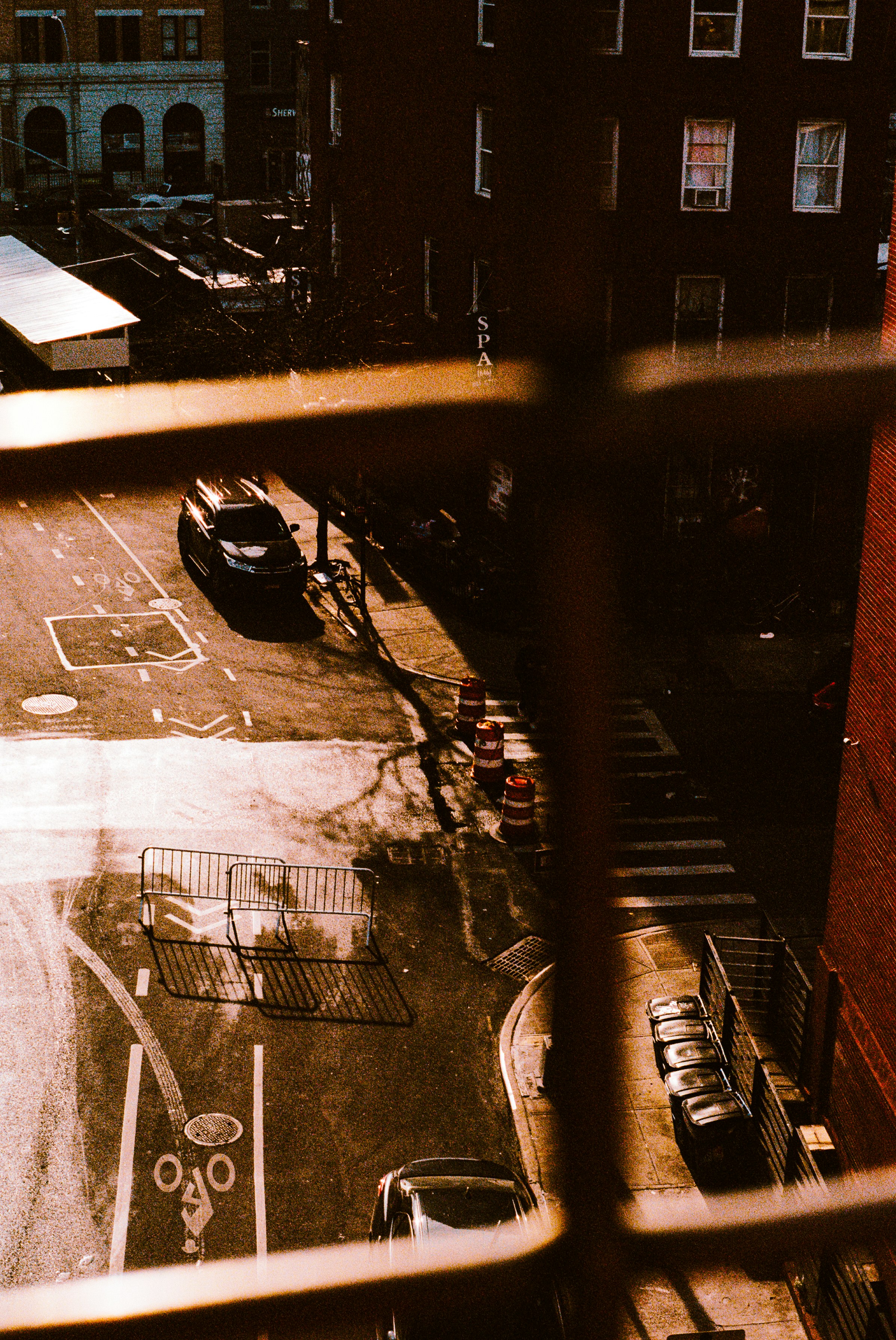 a view of a parking lot from a window