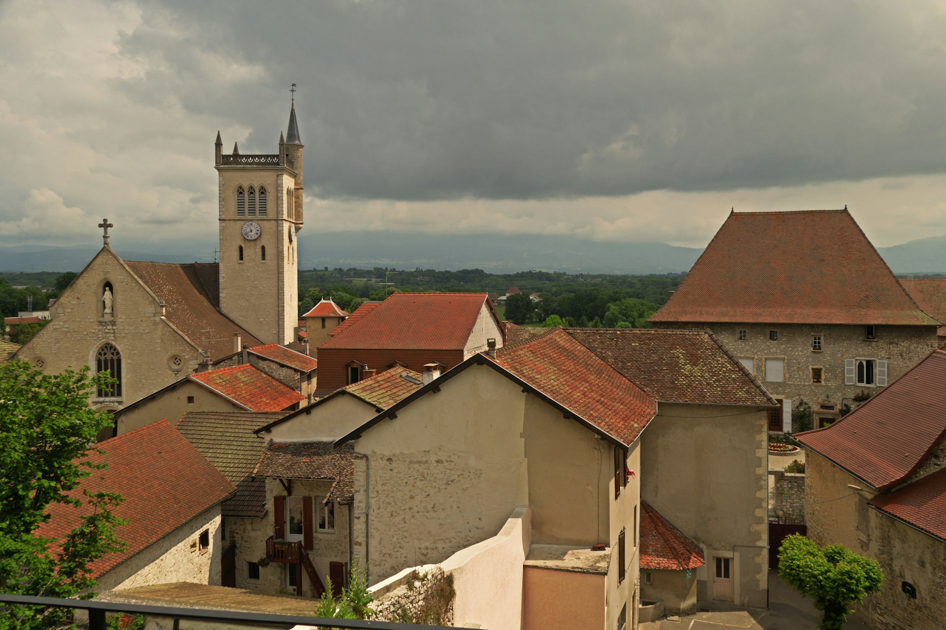 a view of a town from a balcony