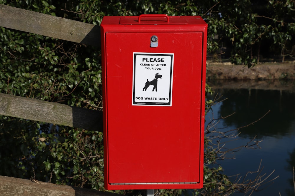 a red box with a dog sign on it