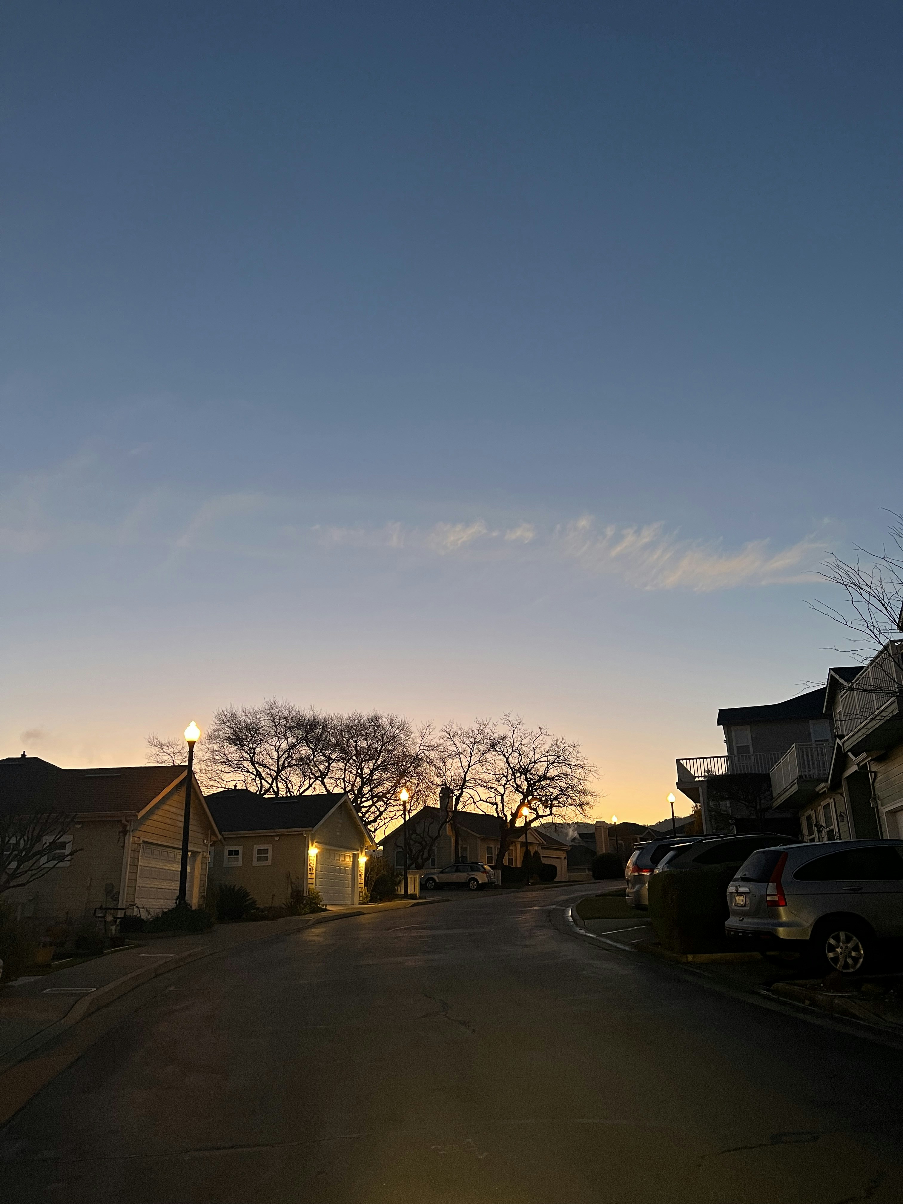 a street with houses and cars parked on the side of it