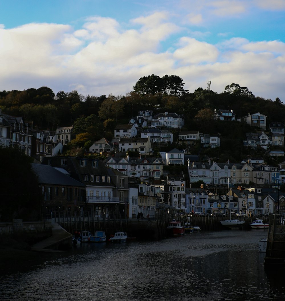 a town on a hill with a body of water in front of it