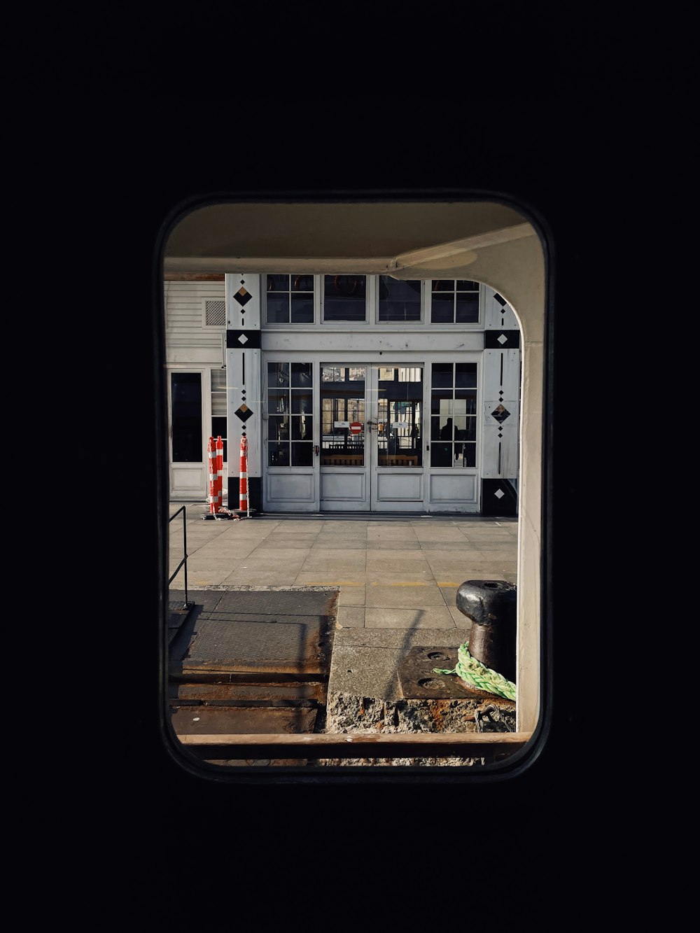 a view of a building through a window