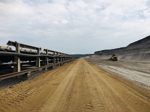 Wide shot of a large industrial conveyor line in operation.