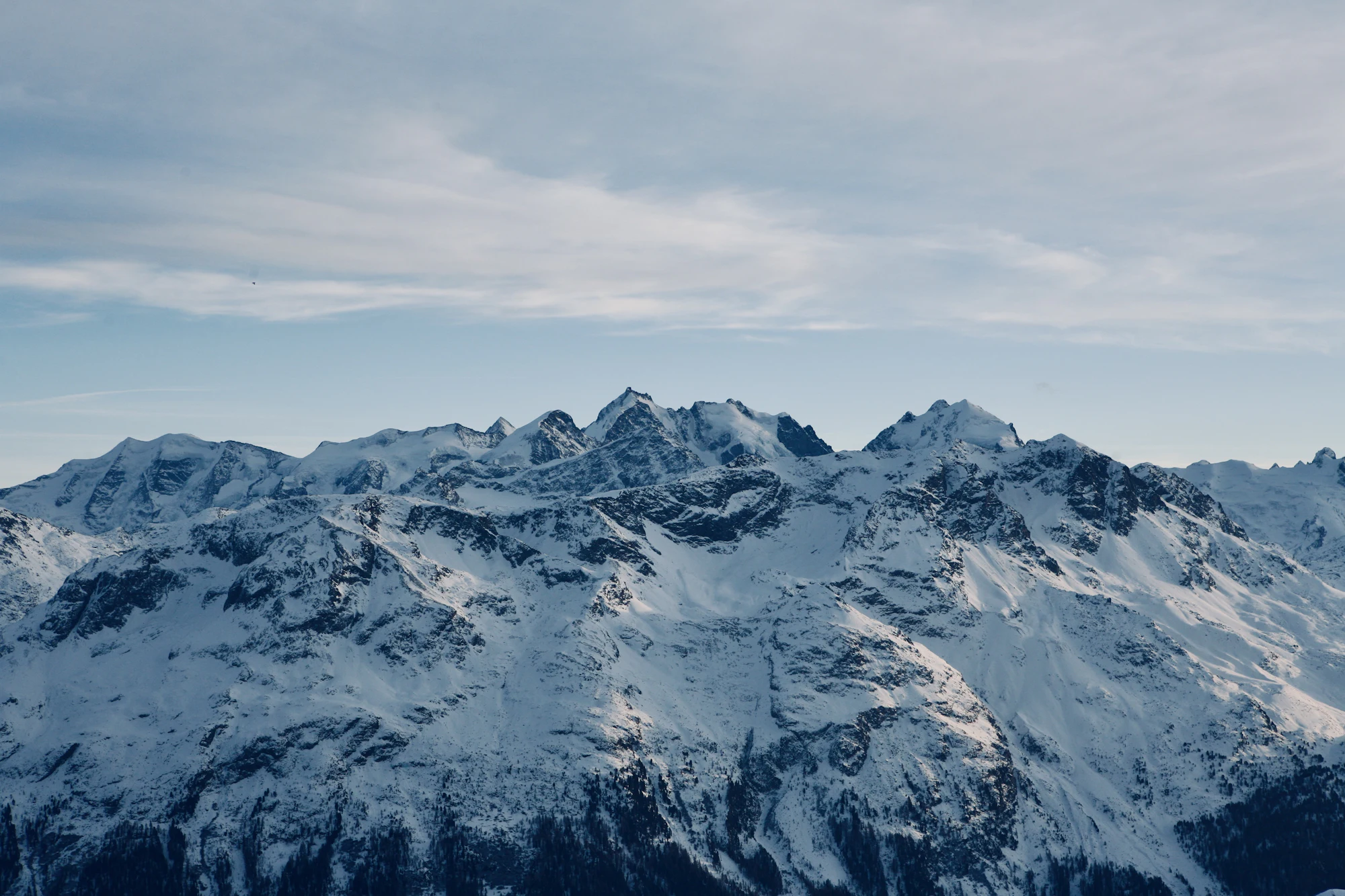 Snow-covered mountain panorama around St. Moritz