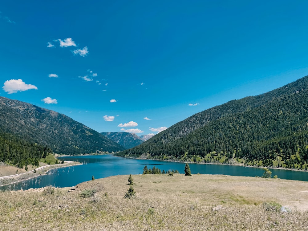 a large body of water surrounded by mountains