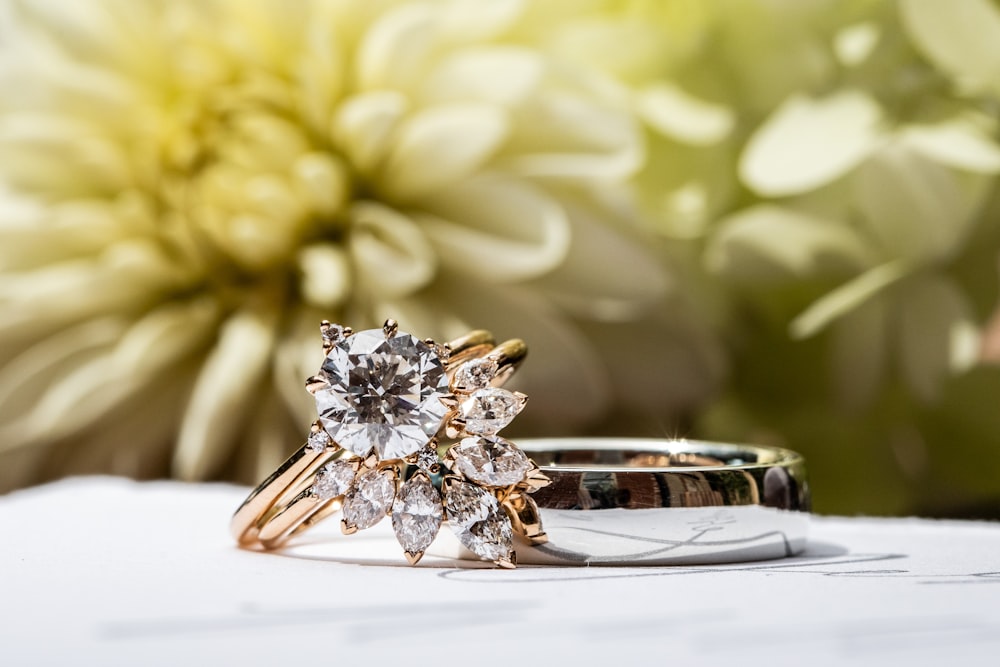 a couple of rings sitting on top of a table