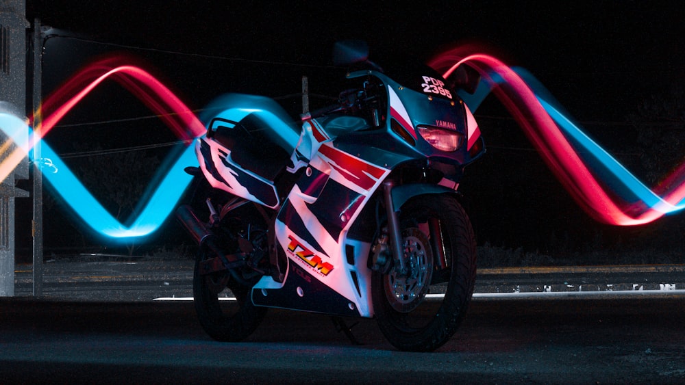 a motorcycle parked on the side of the road