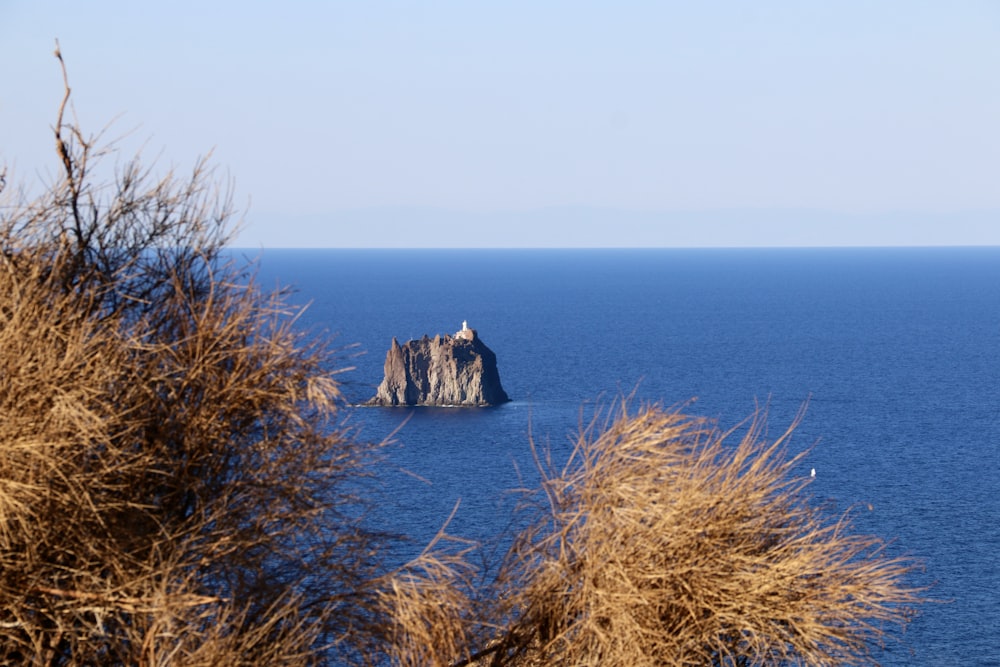 a rock out in the middle of the ocean