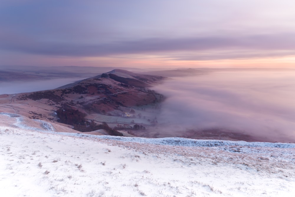 a view of a mountain covered in snow