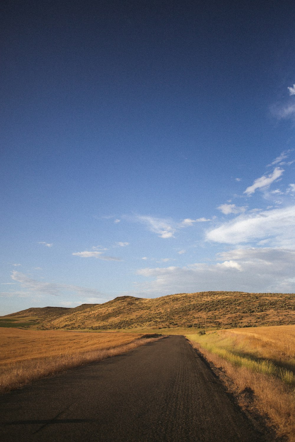 an empty road in the middle of a field