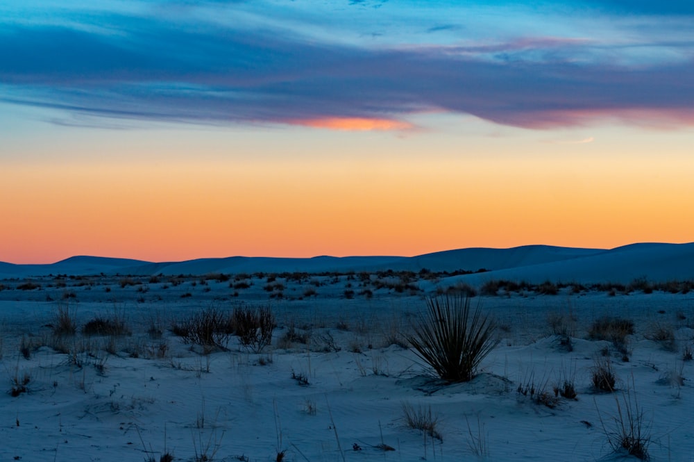 the sun is setting in the distance over the desert