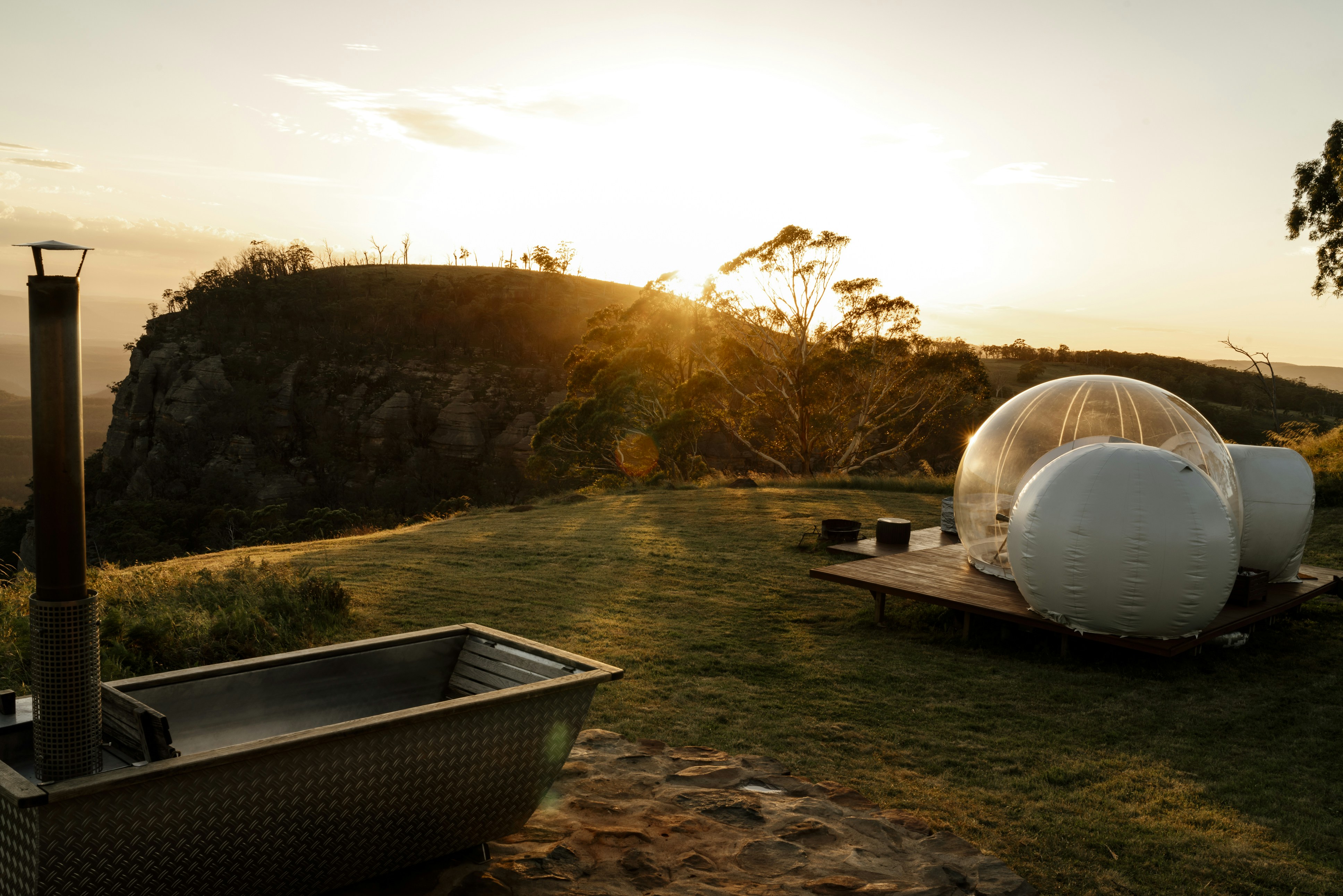 a large inflatable ball sitting on top of a lush green field