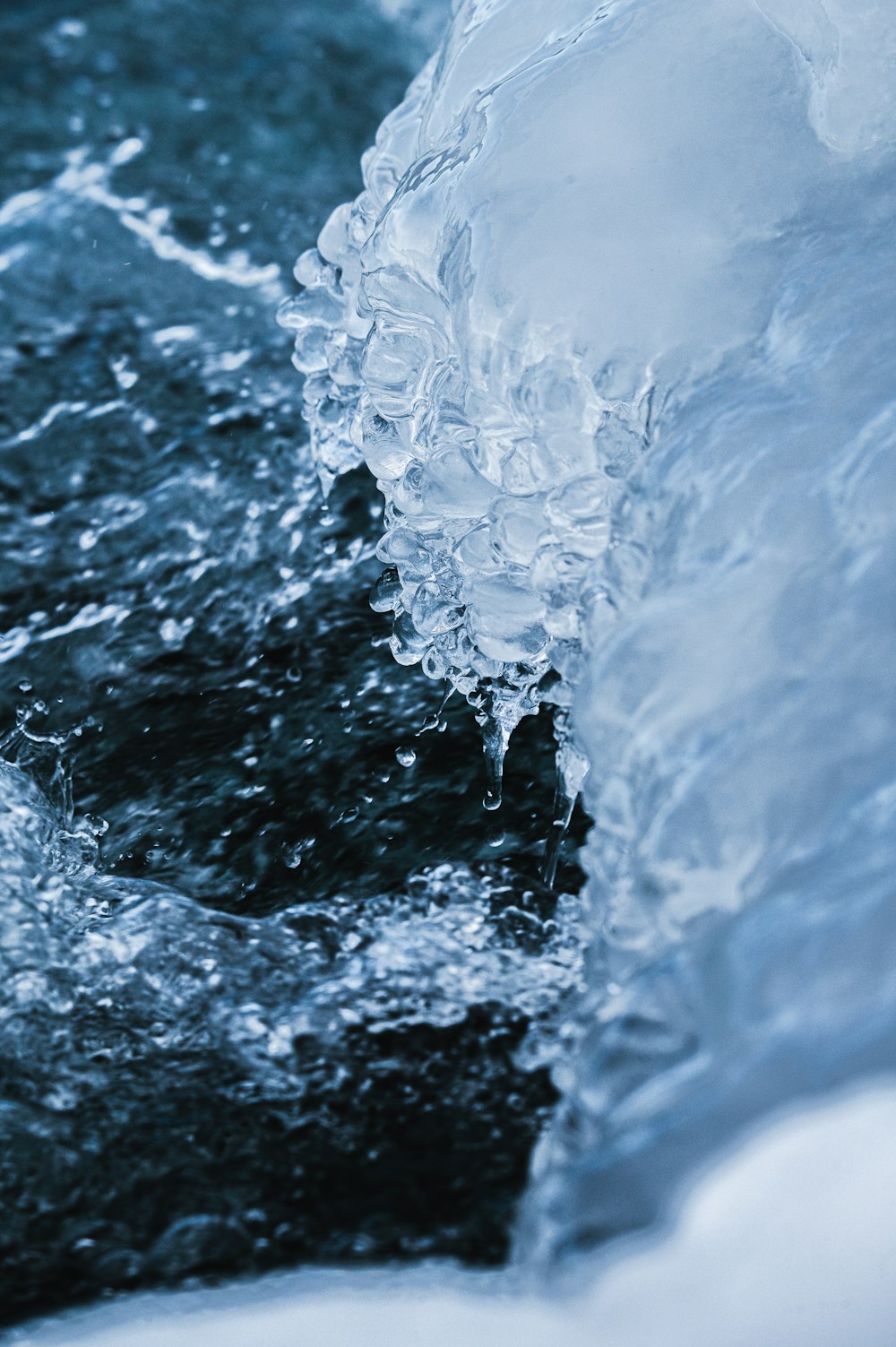 a close up of a piece of ice on the water