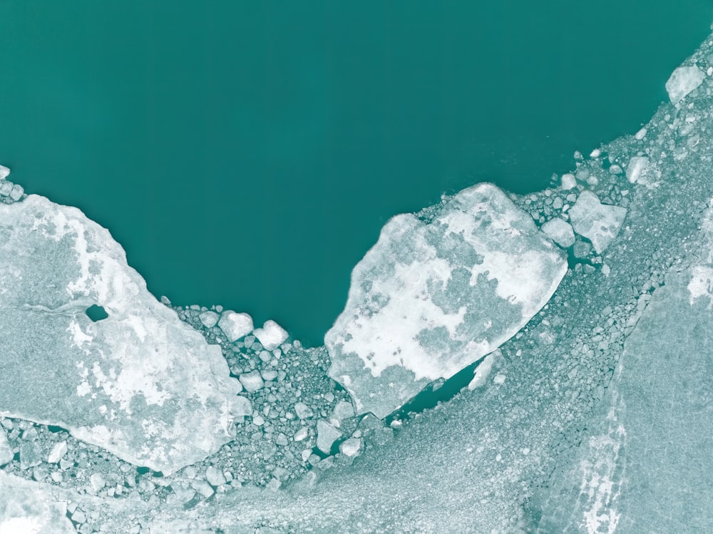 an aerial view of ice and water