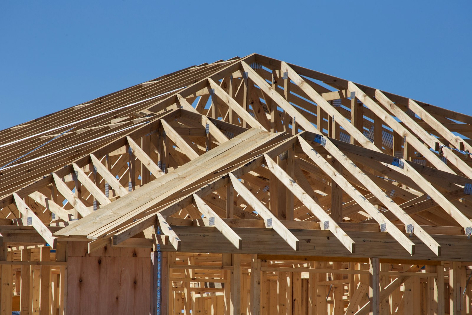 Wood roof decking and framing exposed on a Middle Tennessee house under construction