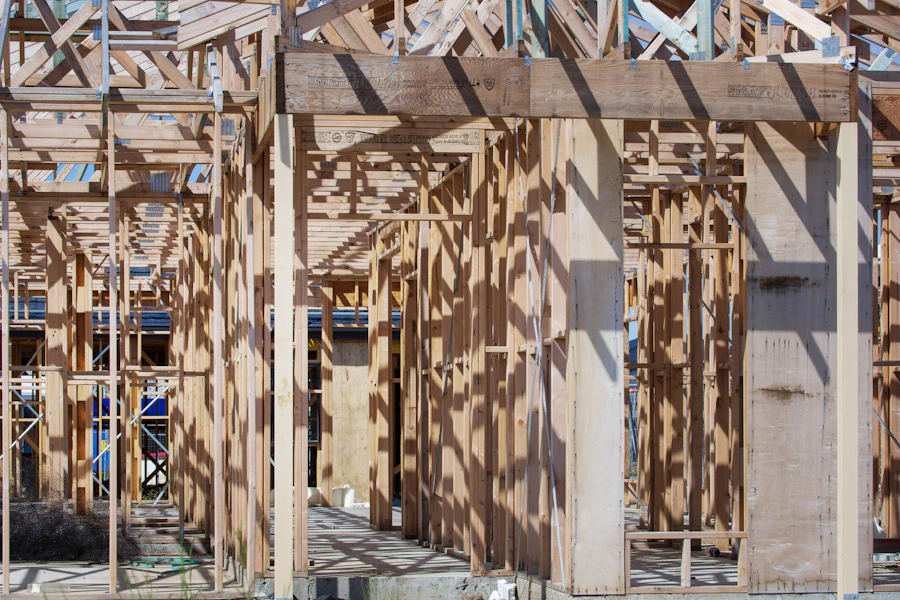 Wood-framed house under construction