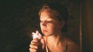 A young storyteller immersed in narrating a heartfelt youth story, with soft lighting highlighting their expressive face.