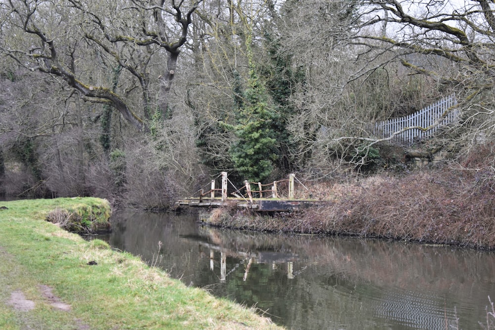 Eine kleine Brücke über einen kleinen Fluss in einem Park