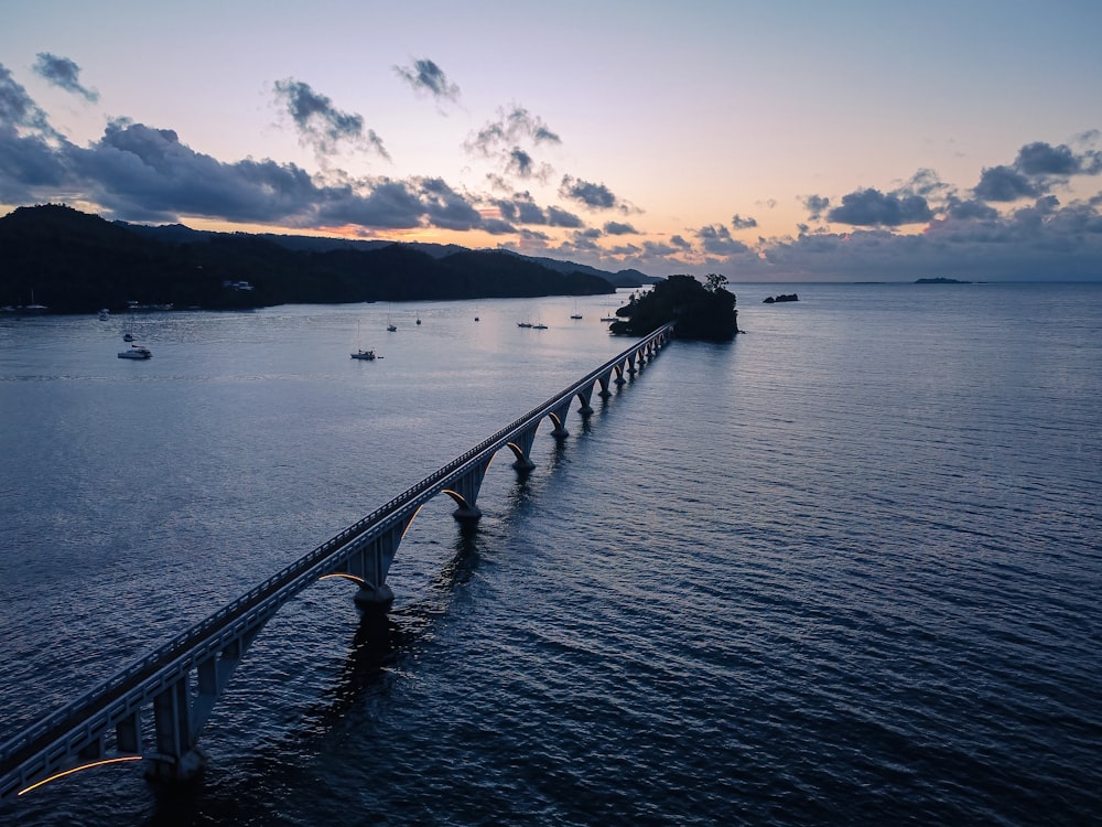 a long bridge over a large body of water