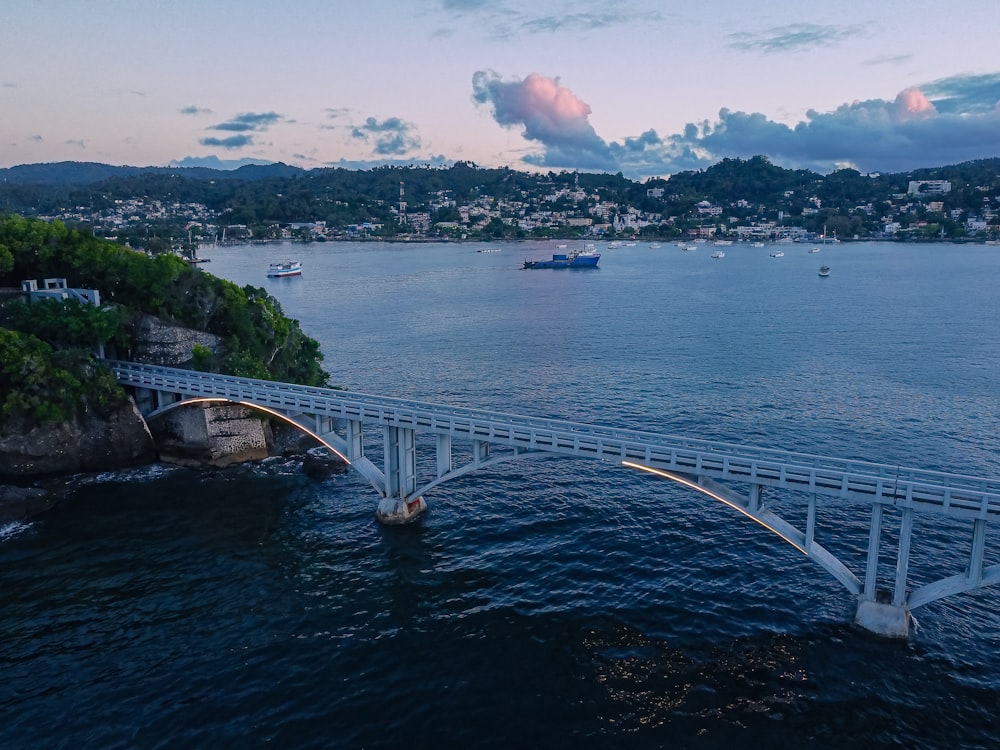 a bridge over a body of water with boats in the water