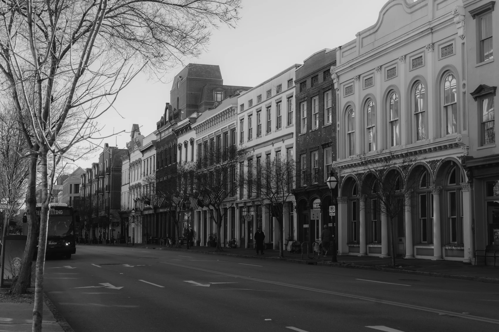 Historic buildings lining a downtown street in Charleston