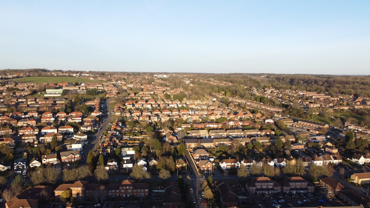 Aerial view of housing in Hemel Hempstead, Dacorum, Hertfordshire