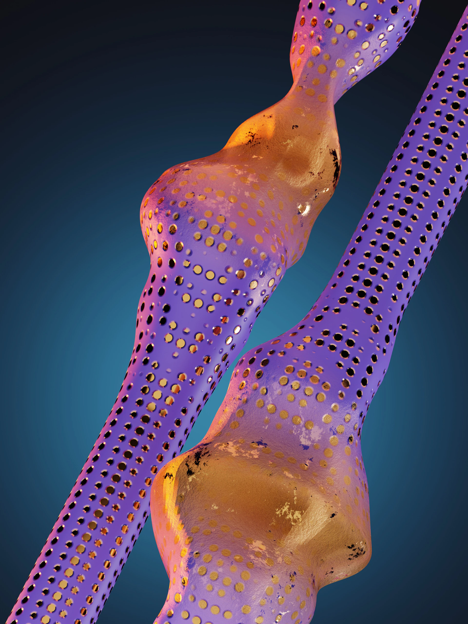 a close up of a purple object with holes in it