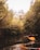 A person is kayaking through a narrow waterway surrounded by dense, leafy trees. The lighting is warm, suggesting either sunrise or sunset, and the water is calm with slight ripples. The scene conveys a sense of adventure and tranquility in nature.