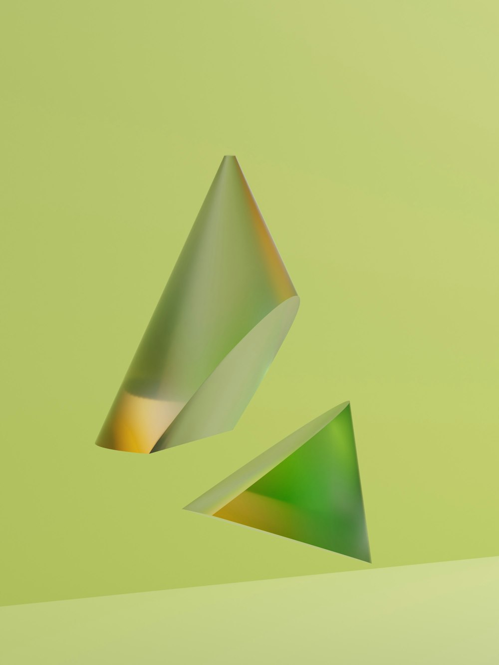 a green and yellow background with two triangular shapes