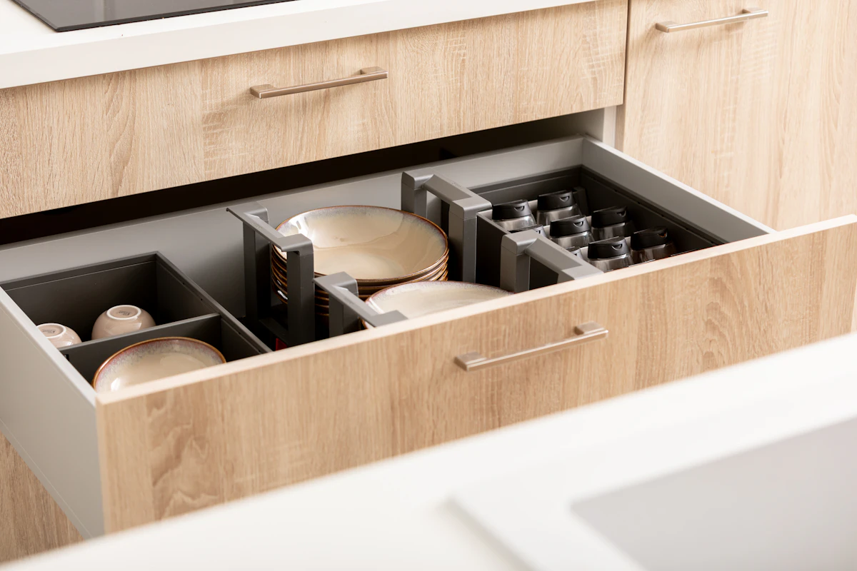 Organised kitchen drawer storage accessories