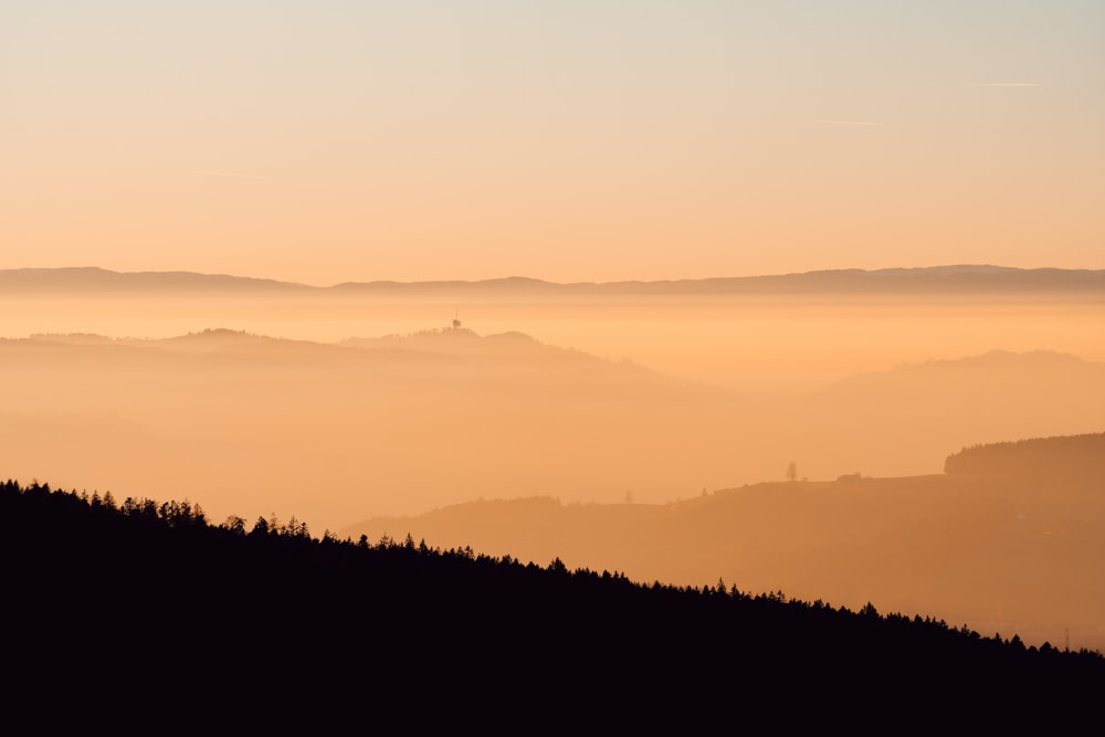 a person standing on top of a hill with a sky background