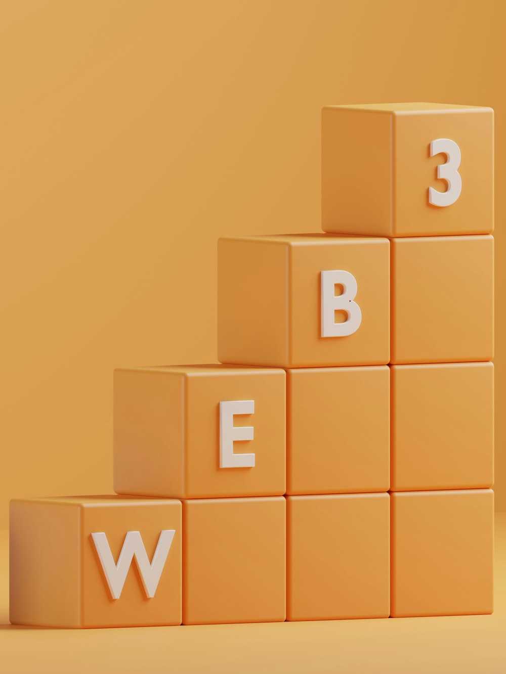 uma renderização 3d de uma pirâmide de blocos com as letras e, b, e