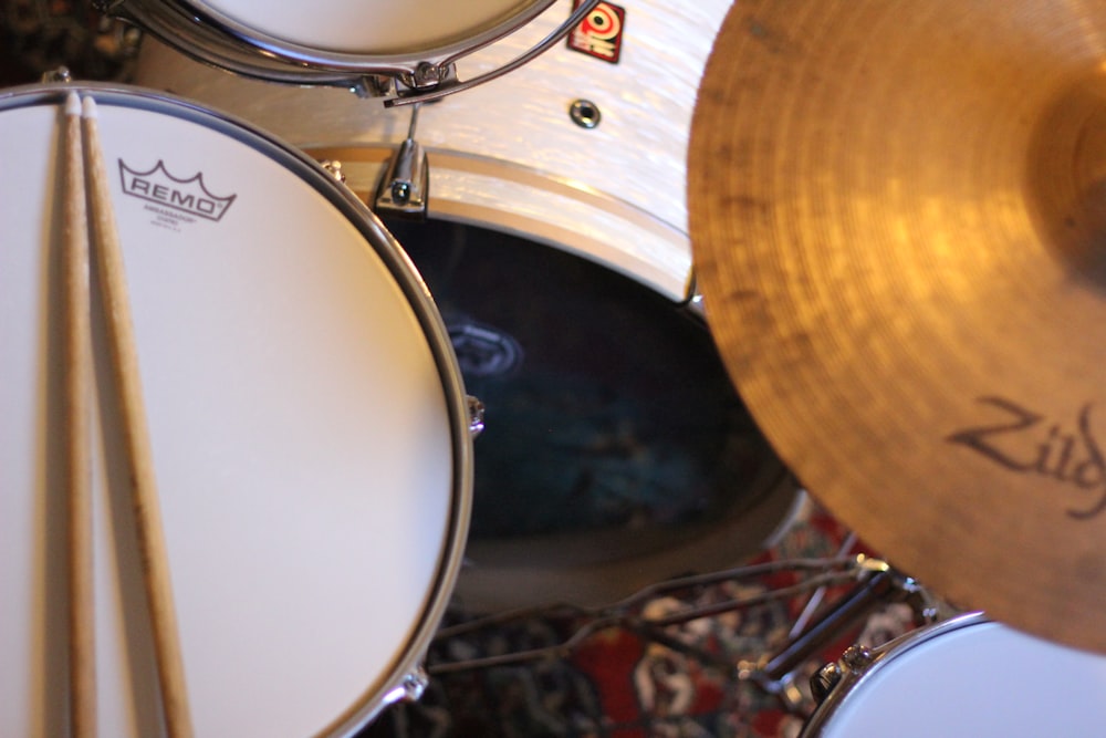 a close up of a set of drums