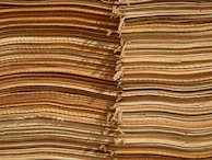 Plywood sheets arranged in a fan shape to showcase different thicknesses and finishes.