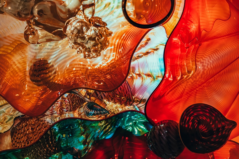 a close up of a colorful glass object