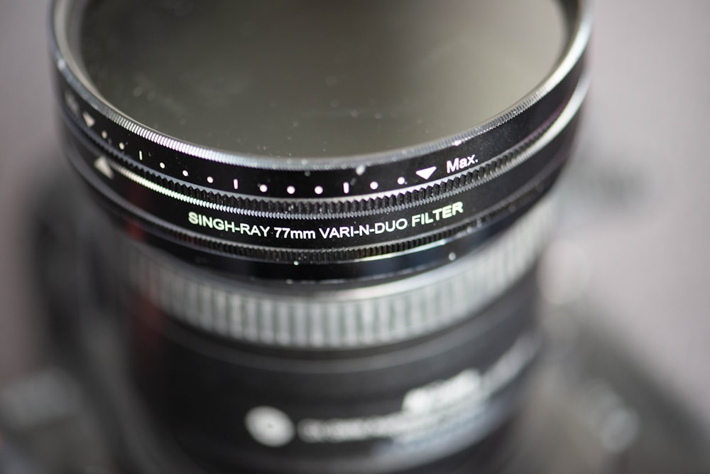 a close up of a camera lens on a table