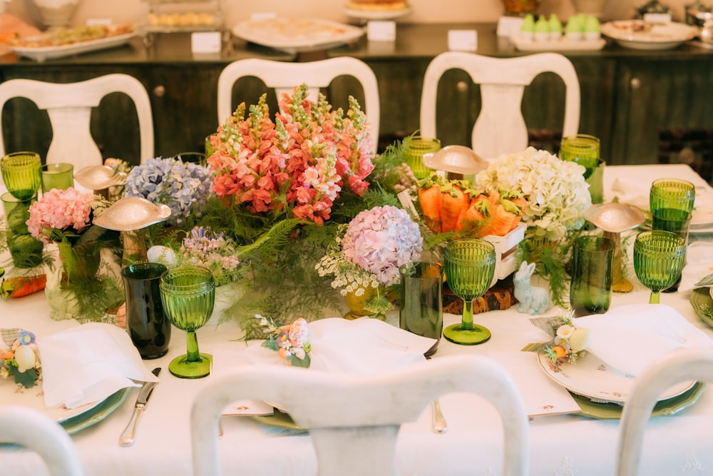 a table with a bunch of flowers on it