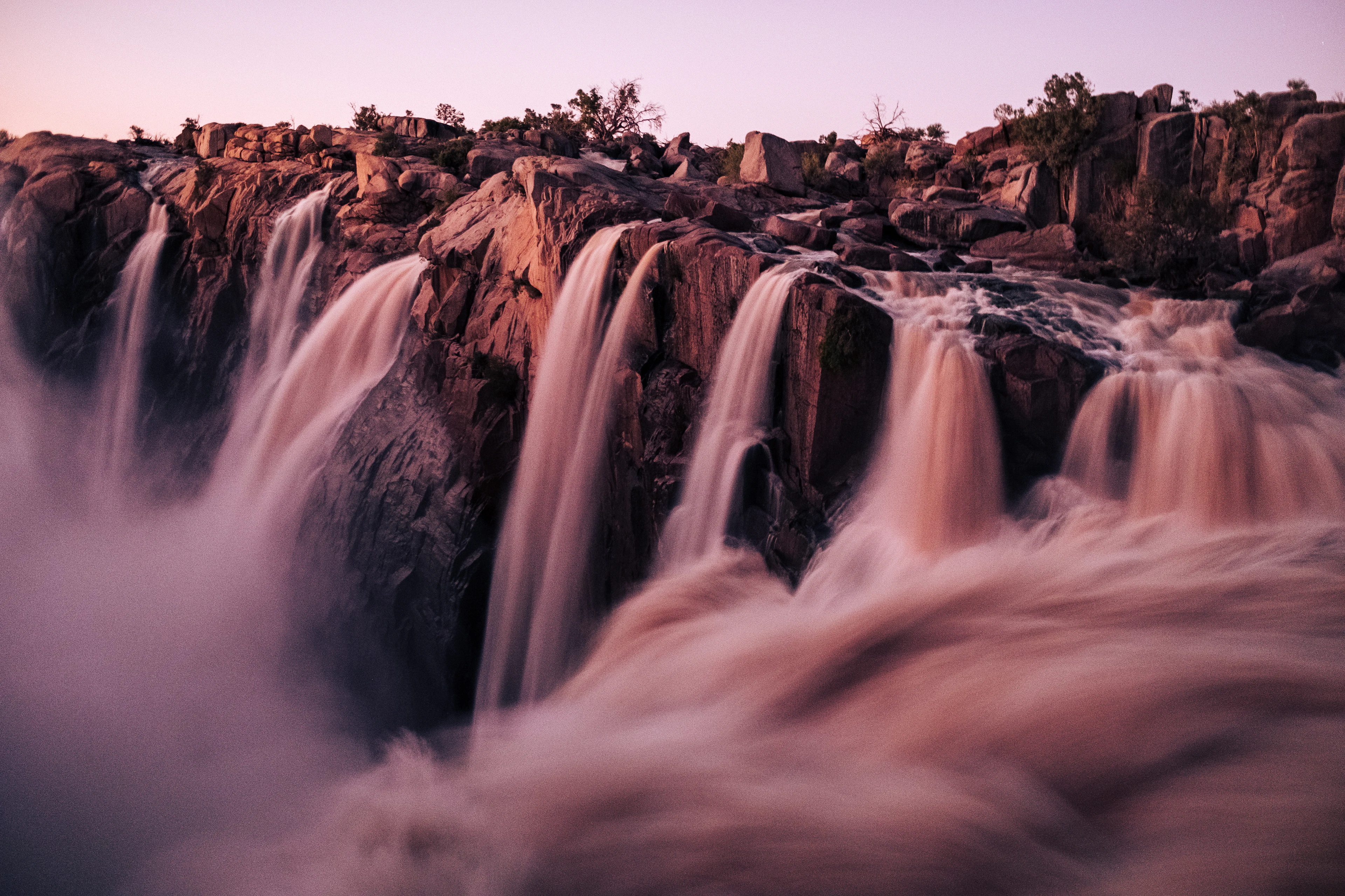 The Augrabies Falls in flood, a long exposure at dusk