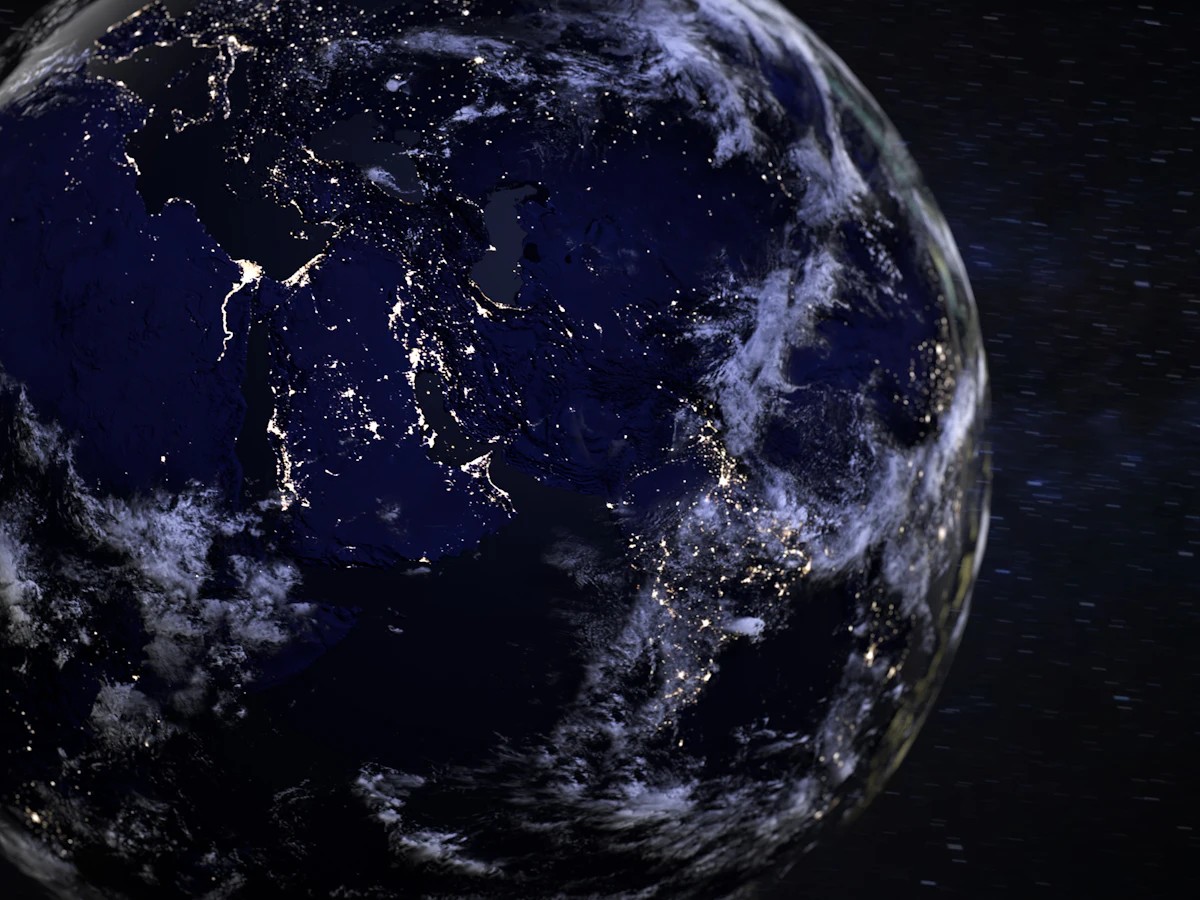 Globe at night showing lit regions