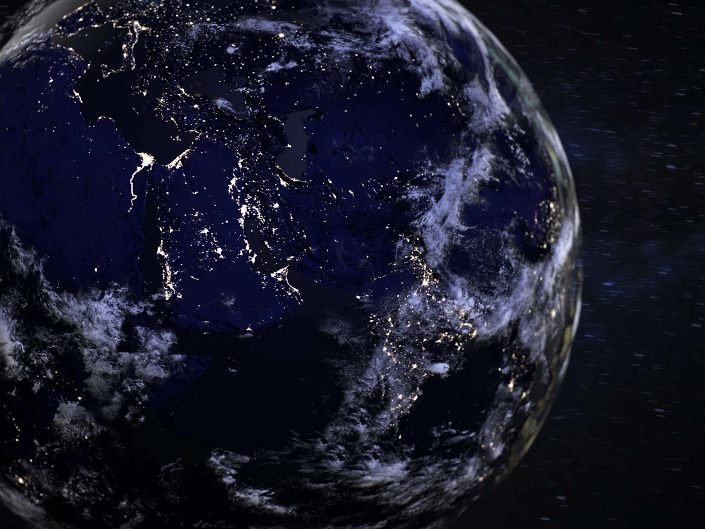 Globe at night showing lit regions