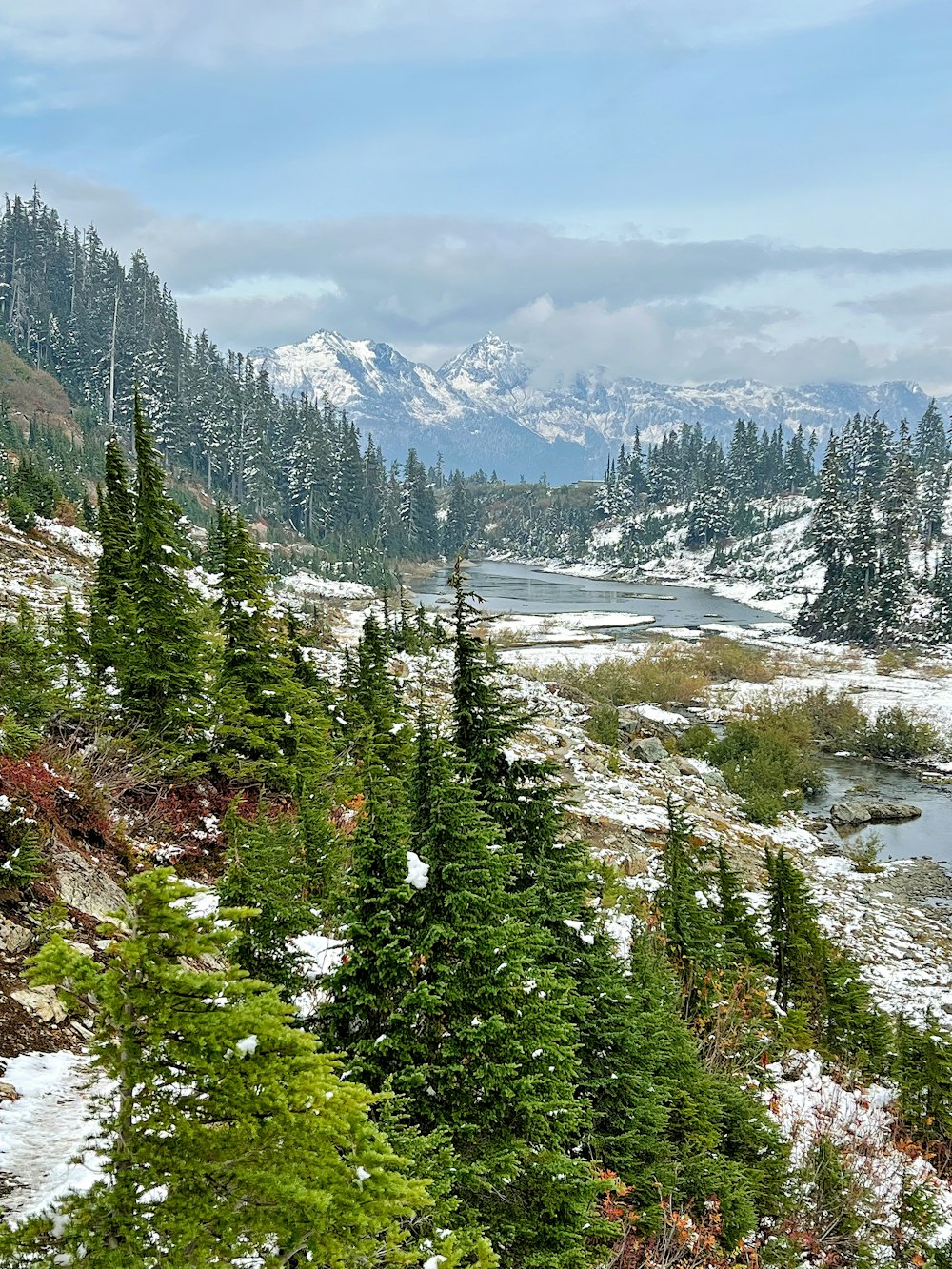 a river running through a snow covered forest